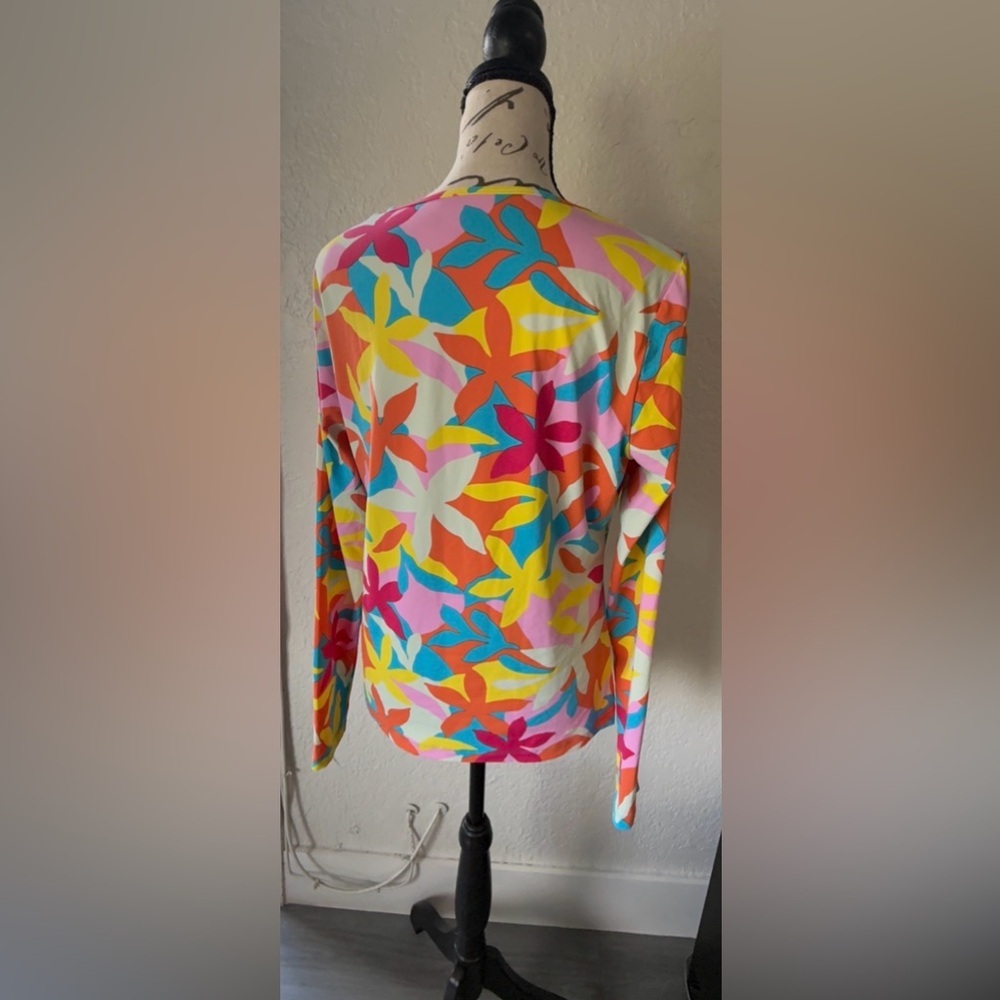 NWT Lands' End Women’s Long Sleeve Crew Neck Swim Tee Rash Guard Size M Floral - Picture 5 of 12